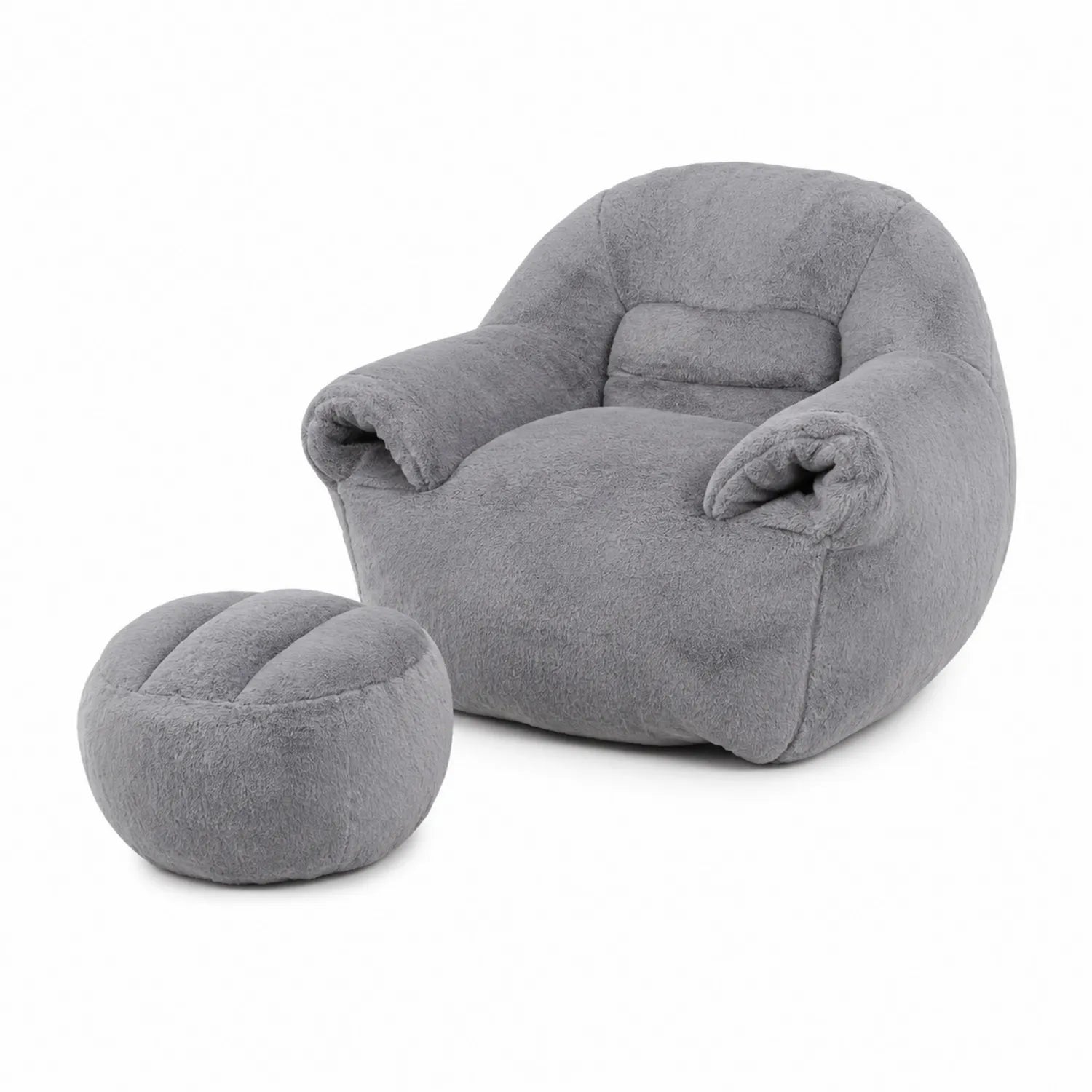 Polstersessel mit Hocker aus Mikrofaser Grau