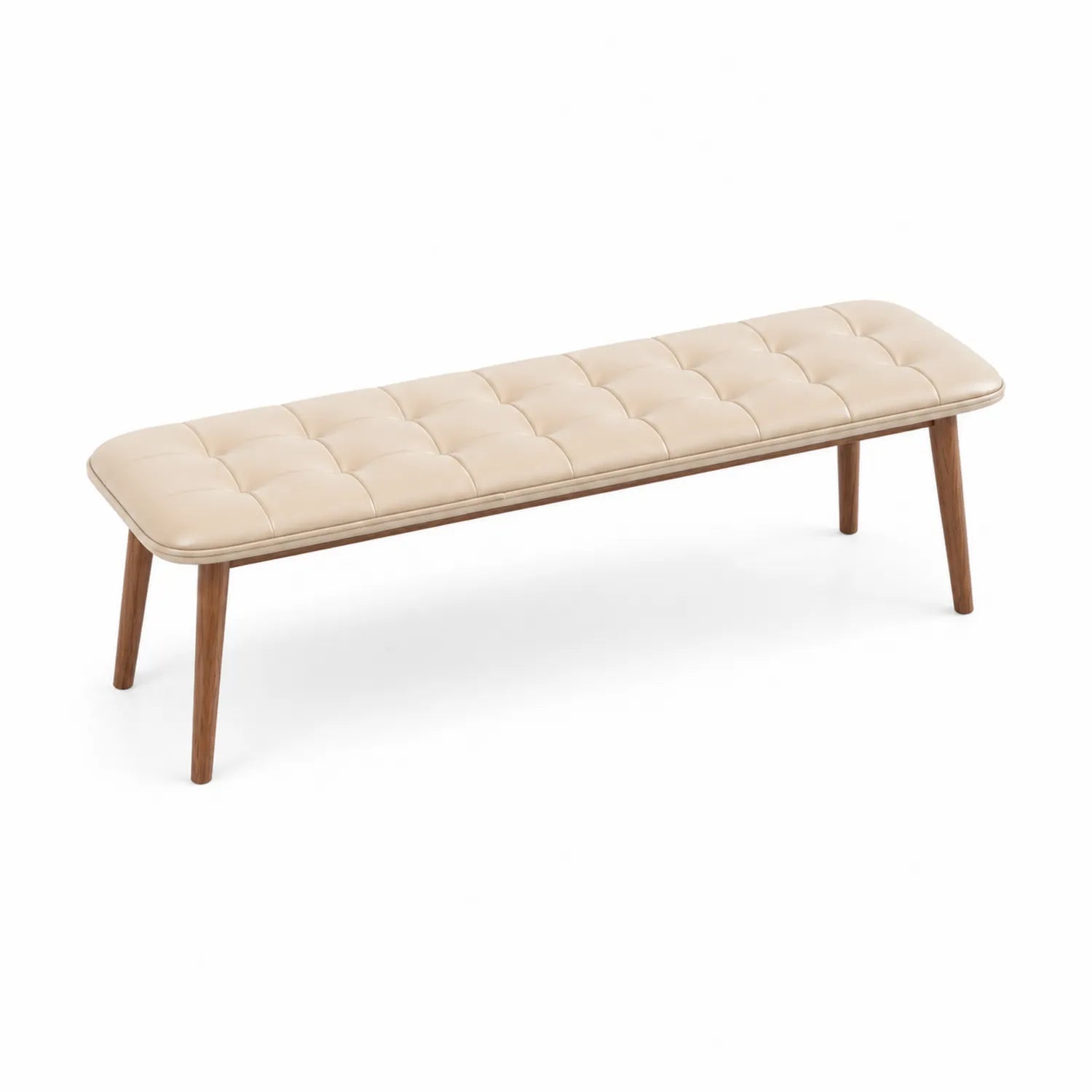 Holzbank mit Lederimitat Beige 150 cm
