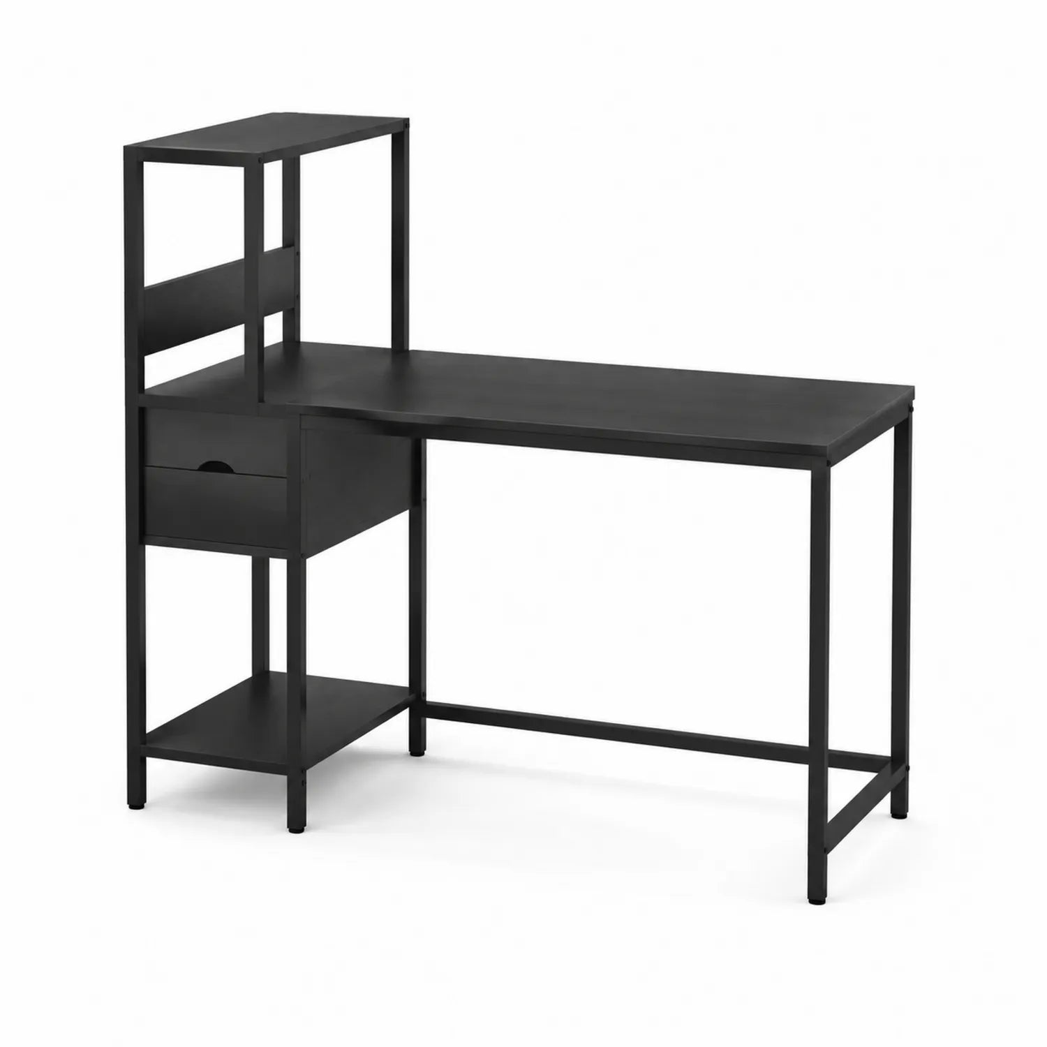 Schreibtisch mit Regalen und Schublade aus MDF und Stahl in Schwarz