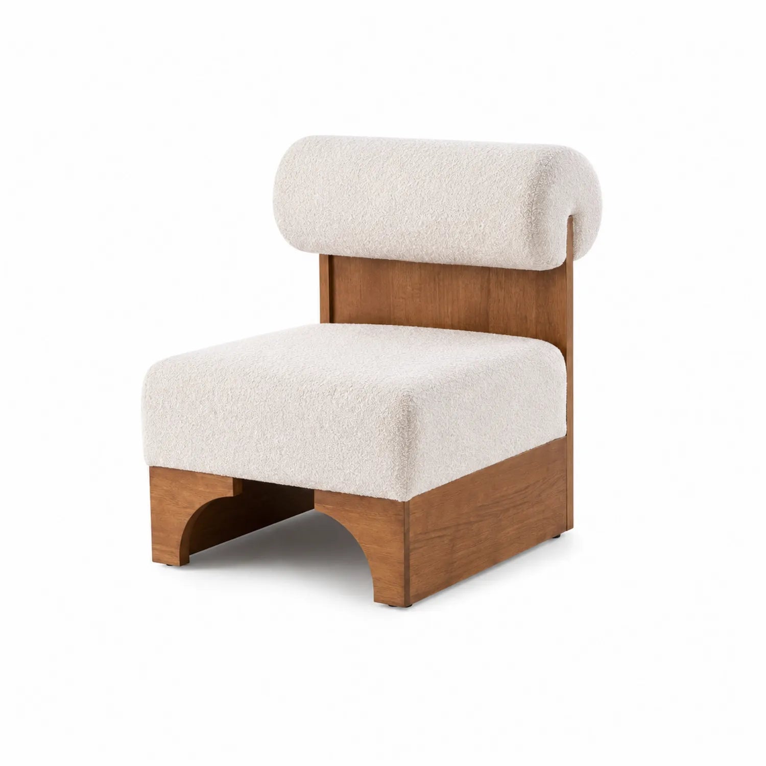 Stuhl mit Bouclé-Stoff und Buchenholzrahmen, Beige