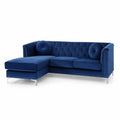 Ecksofa Samt L-Form Blau mit Edelstahlbeinen