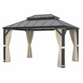 Rechteckiger Pavillon aus Aluminium mit Polycarbonat-Dach und beigen Vorhängen