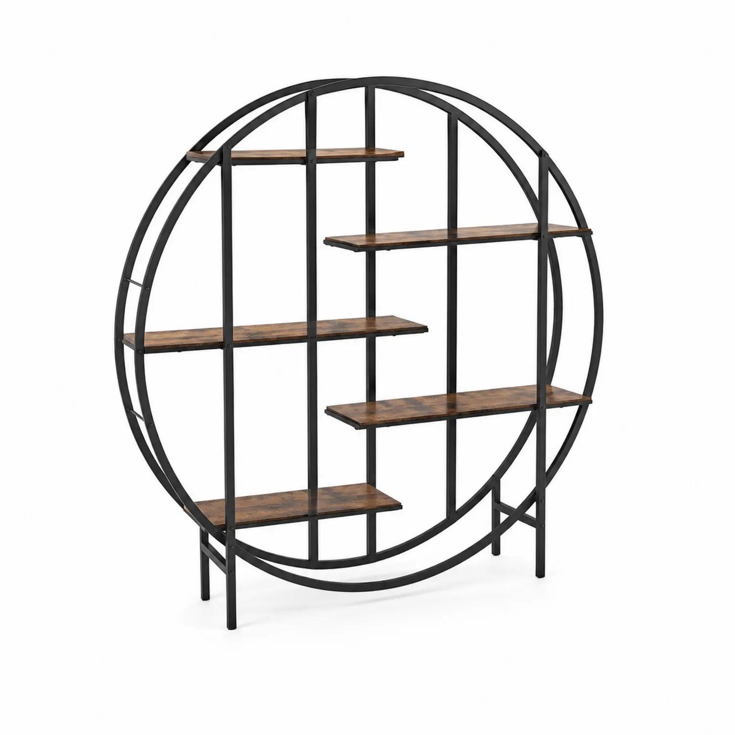 Rundes Bücherregal aus Holz und Metall Schwarz/Braun