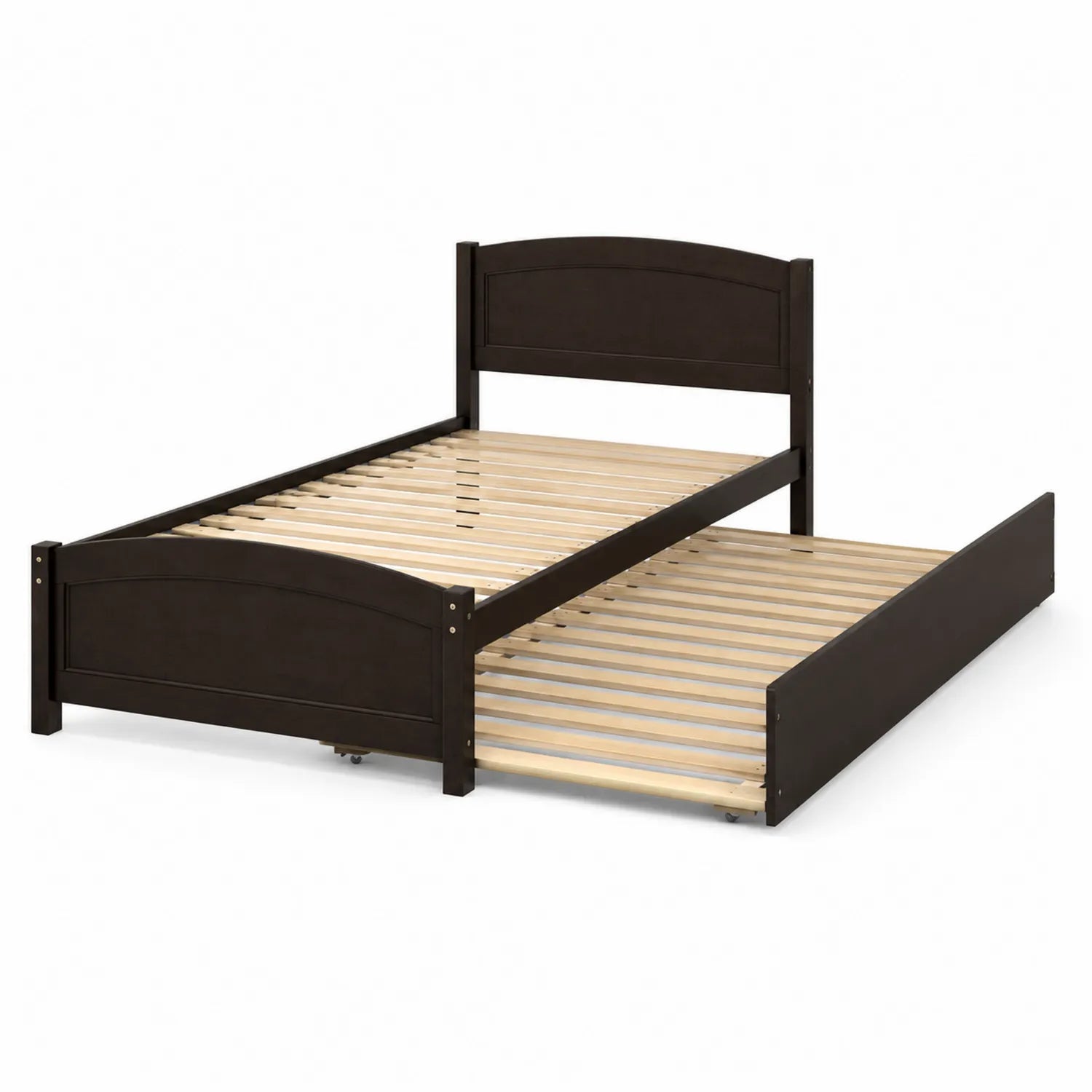 Einzelbett mit Ausziehbett aus Kiefernholz Dunkelbraun 90x200 cm