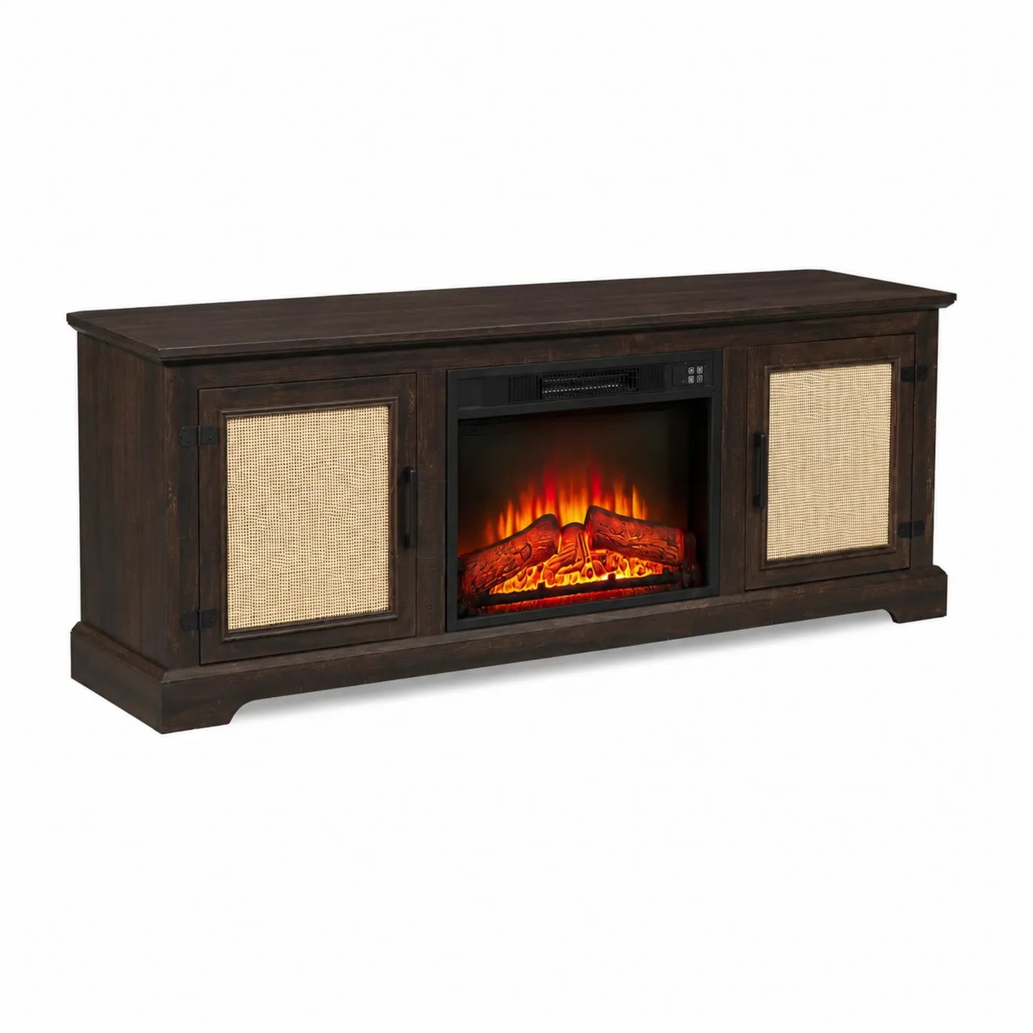 TV-Schrank mit elektrischem Kamin aus Holz Braun