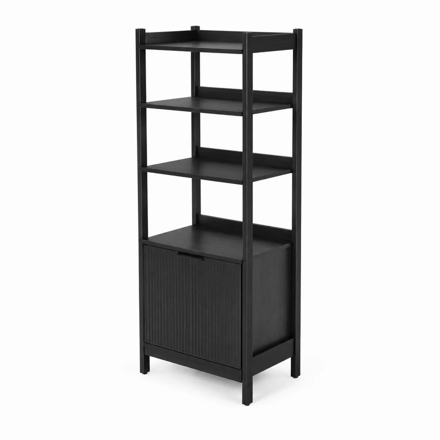 Schwarzes Regal mit 4 Ebenen und Schrank aus MDF, 180 cm