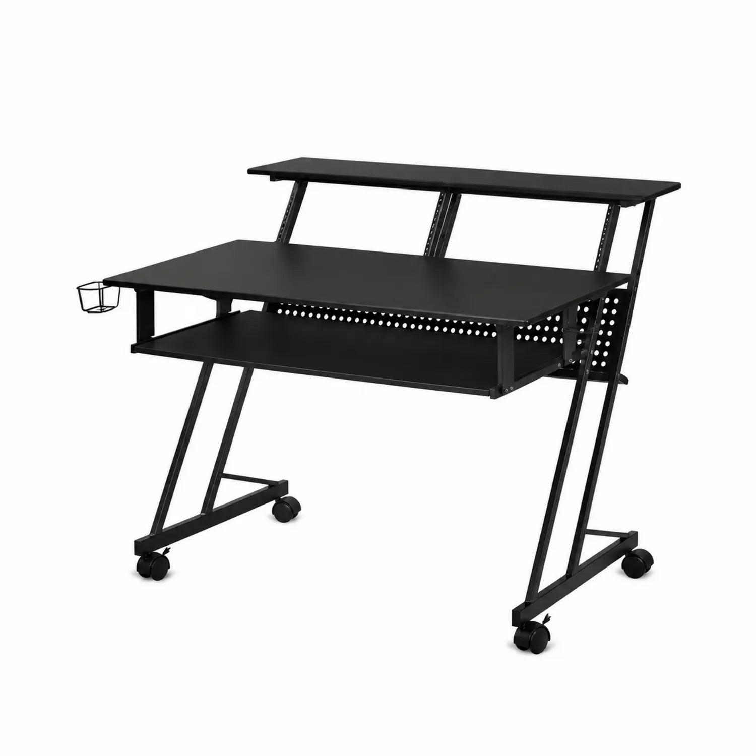 Z-förmiger Schreibtisch mit Regal, Metall, Schwarz