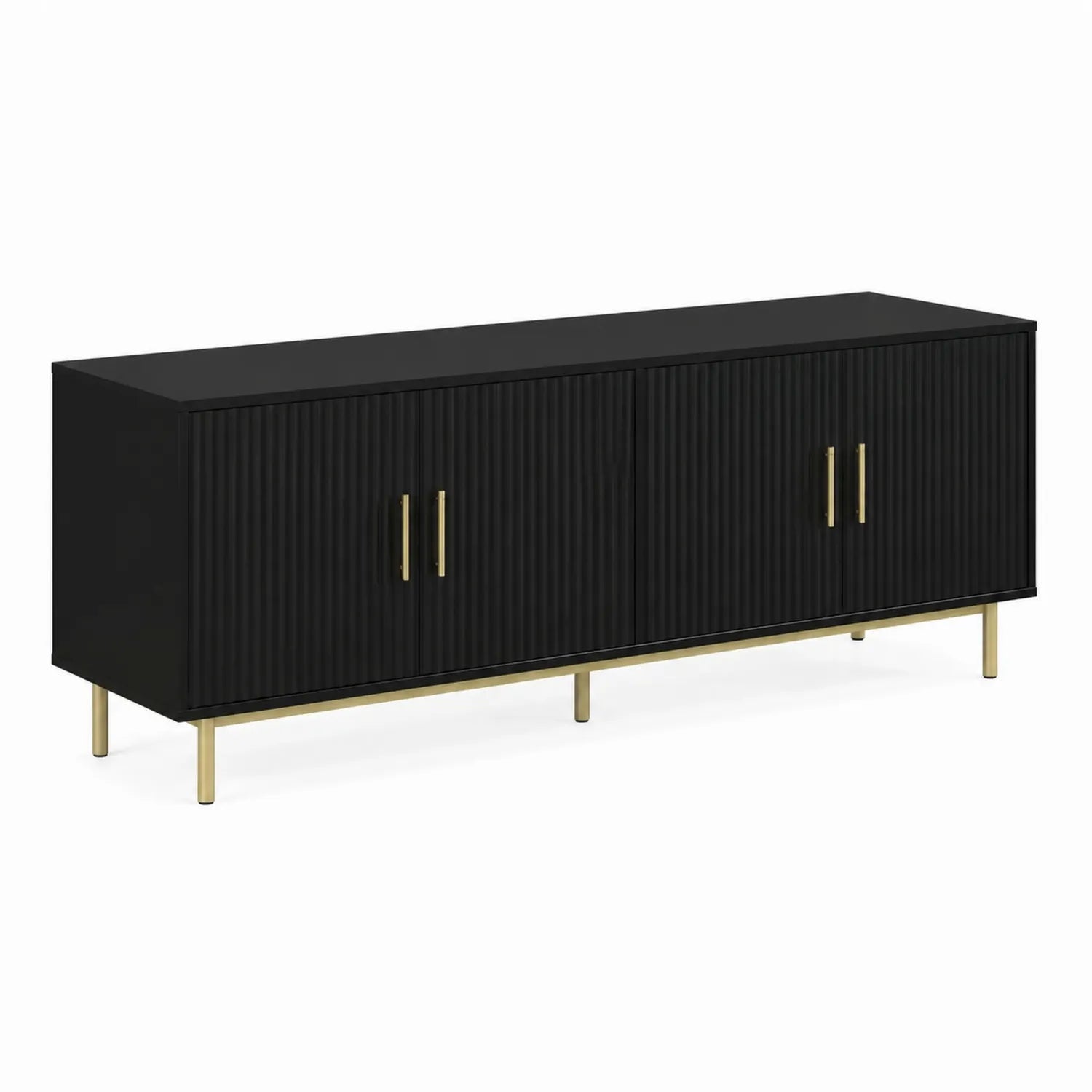 Schwarzes MDF-TV-Unterteil mit Stahlbeinen 160 cm