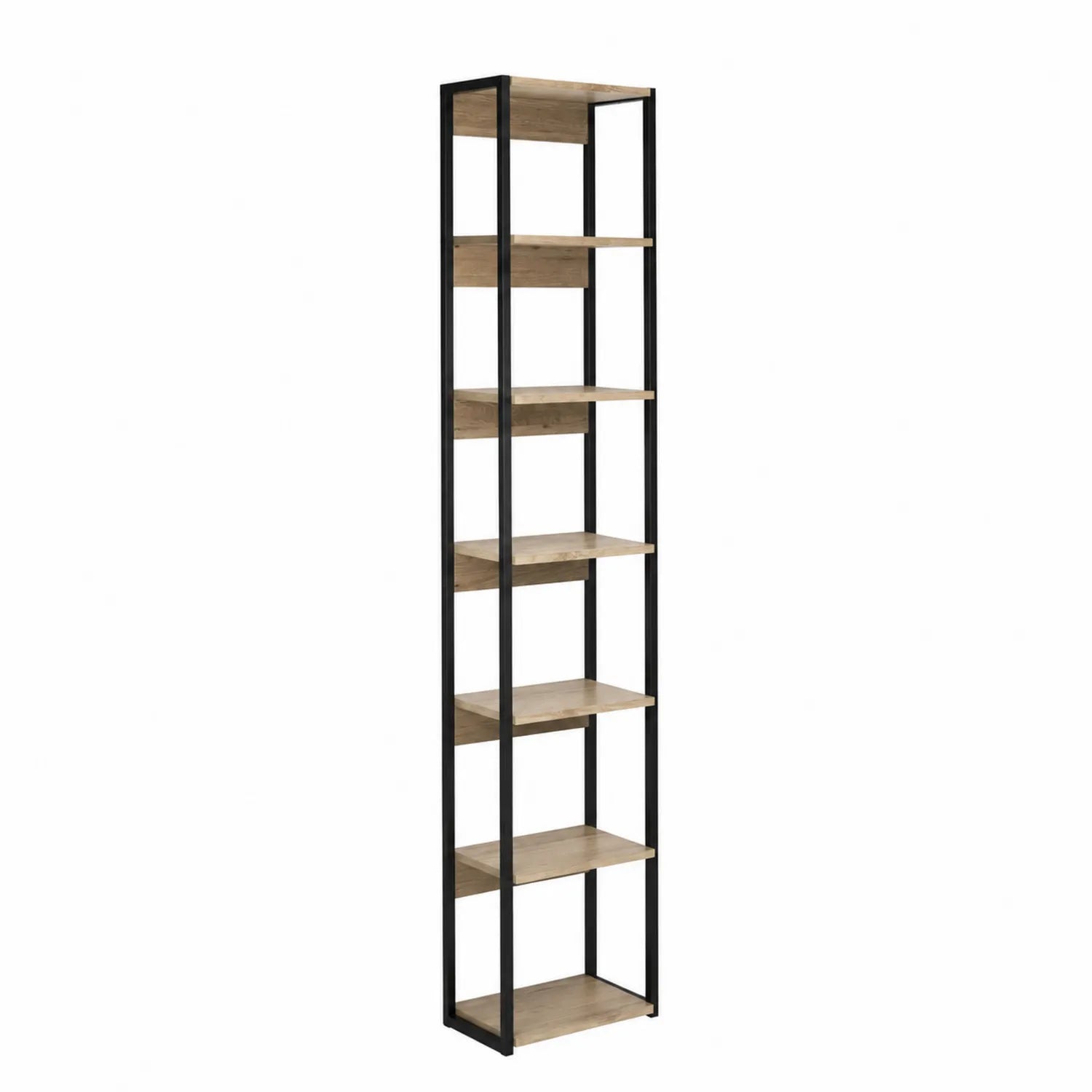 Bücherregal mit 7 Ebenen Eiche Regalbretter Metallrahmen Schwarz