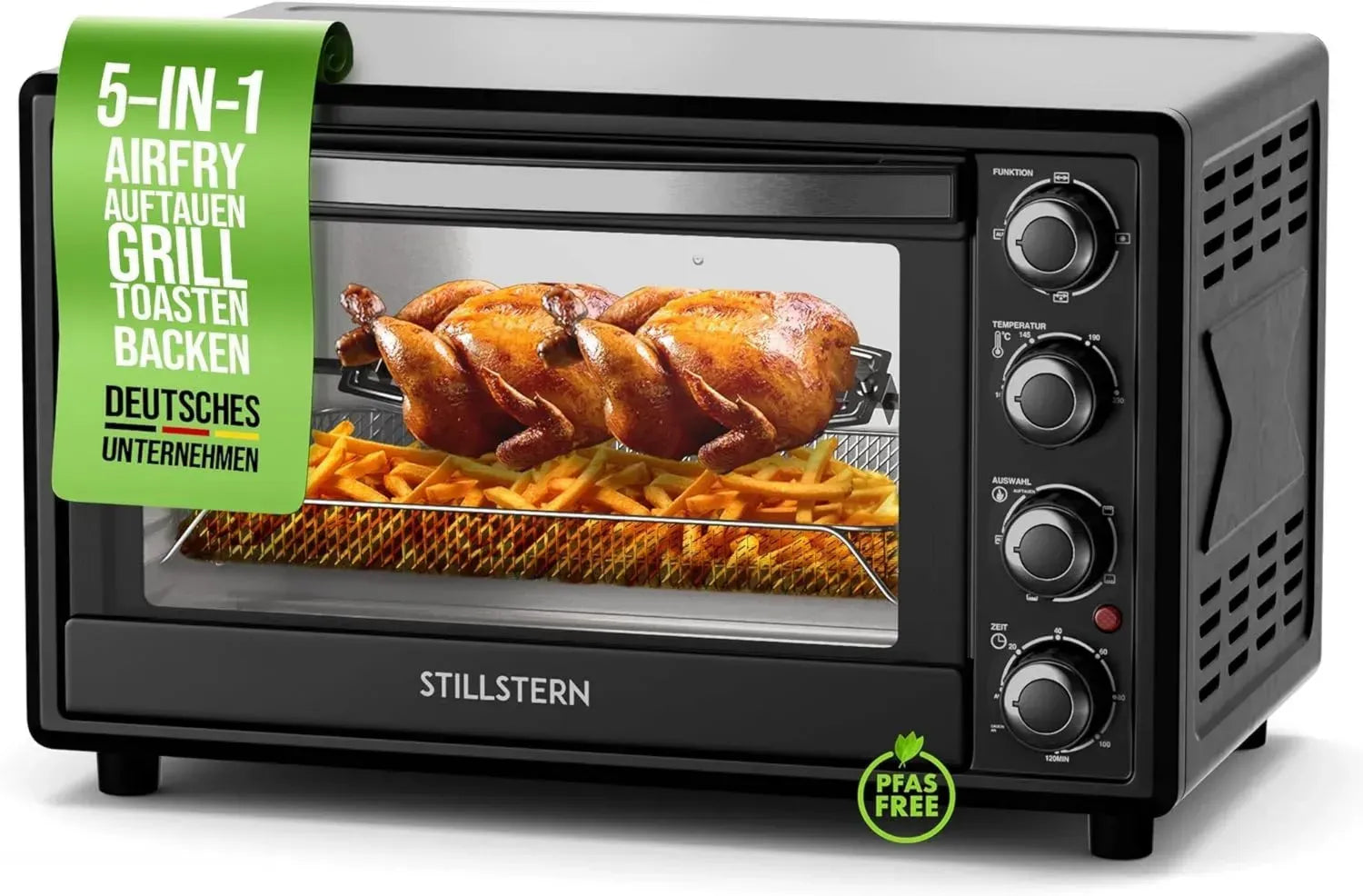 Stillstern Umluft-Minibackofen 35L mit Antihaftbeschichtung und 2h Timer