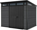 Robustes Keter Gartenhaus 9x7 mit Stahlrahmen, wetterfest & UV-beständig, inklusive Boden und Belüftung, 279x218 cm, Grau