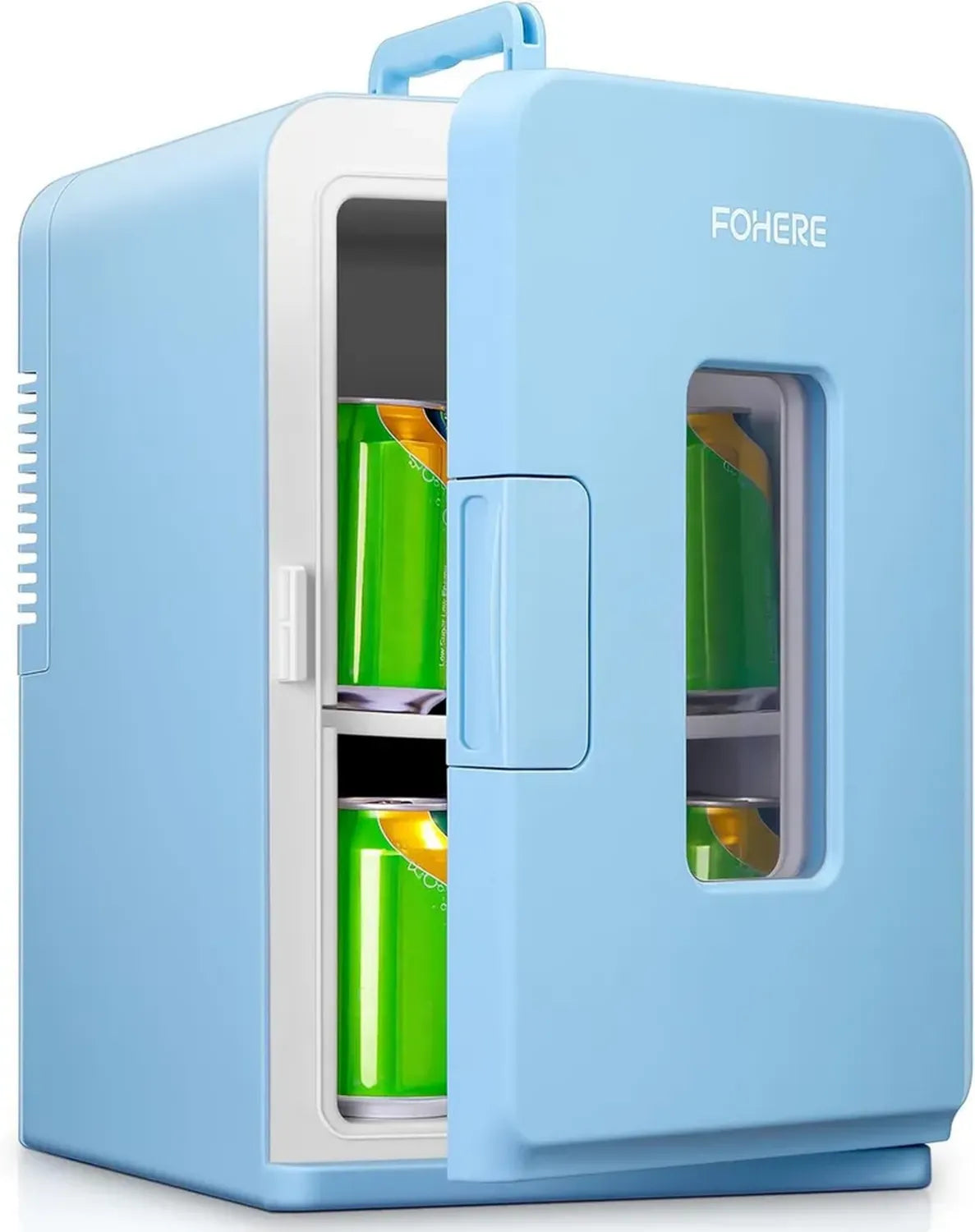FOHERE Mini Kühlschrank 15L, Tragbare Kühl- und Heizbox für Auto, Büro & Wohnheim, Leisermodus, Ideal für Kosmetik & Getränke, Blau