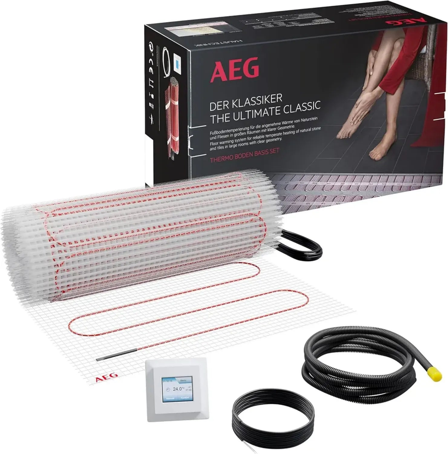 AEG Elektrische Fußbodenheizung Komplettset 8m² - 160W/m² mit Thermostat