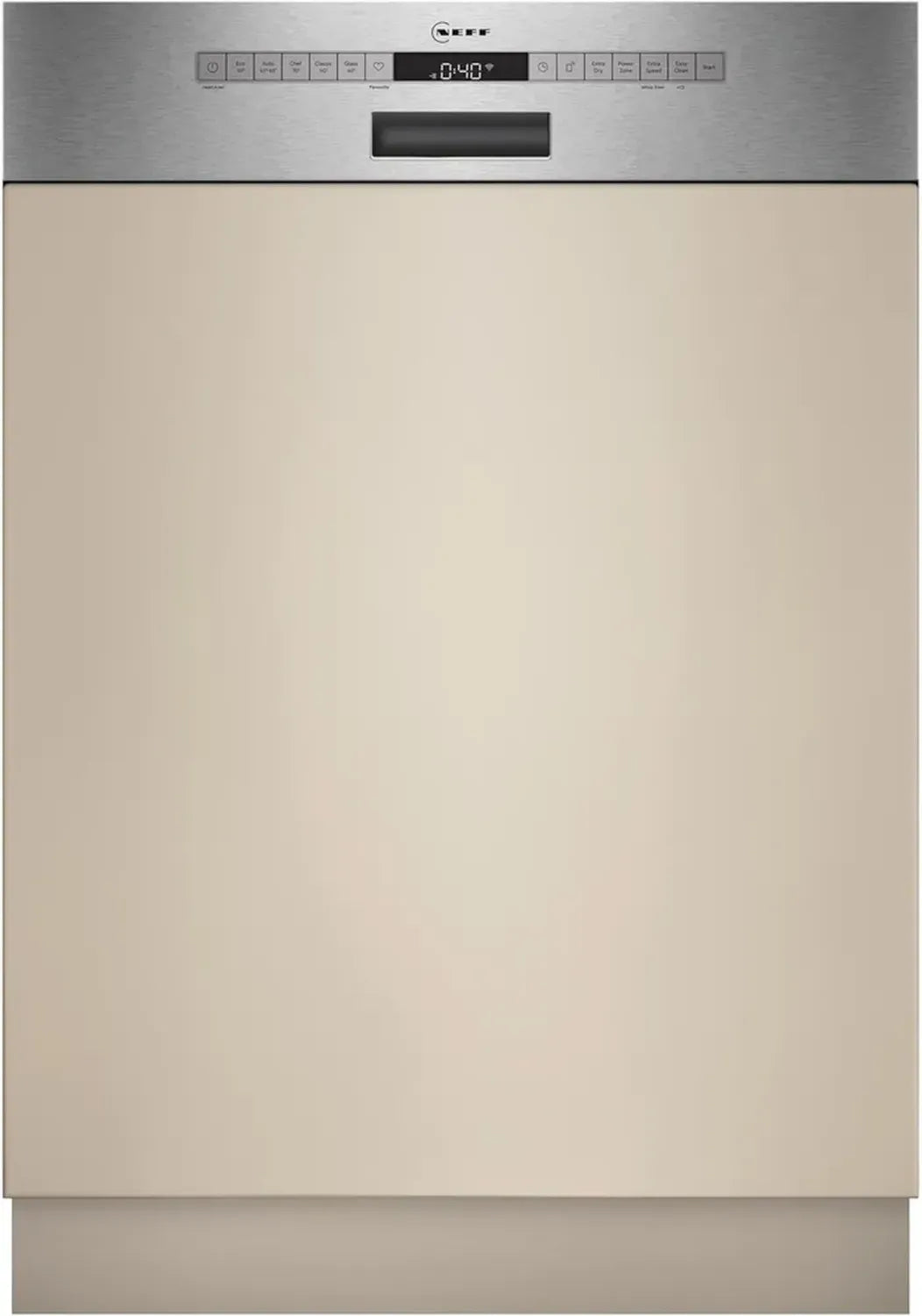 NEFF S145EBS16E Teilintegrierter Geschirrspüler 60 cm, 13 Maßgedecke, Open Dry Technik, Chef-Programm 70°C, Energieklasse A, AquaStop, Edelstahl