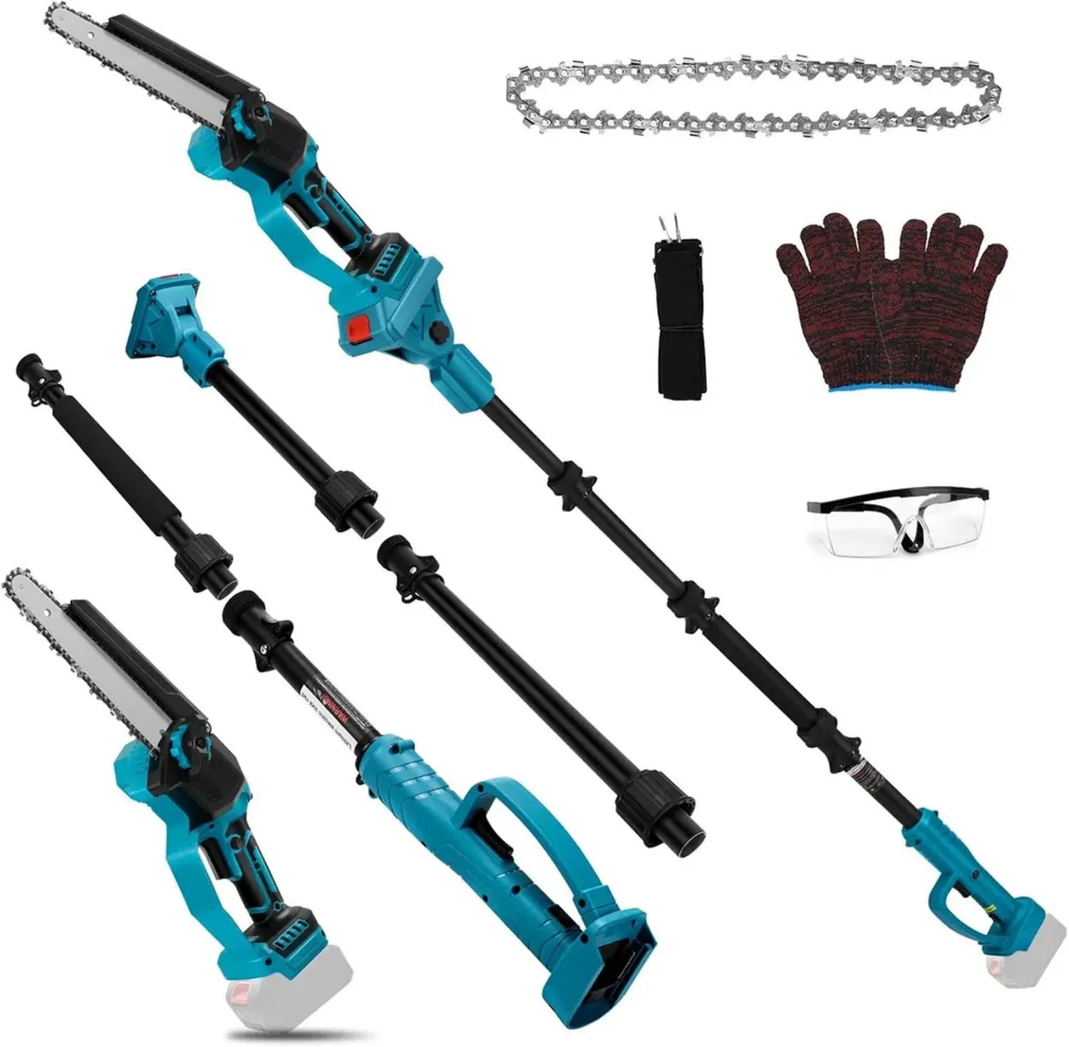 8 Zoll Akku-Kettensäge mit Teleskopstange, Kompatibel mit Makita 18V, Ausziehbar bis 4,5m, ideal für Baumschnitt und Gartenpflege (Ohne Akku)