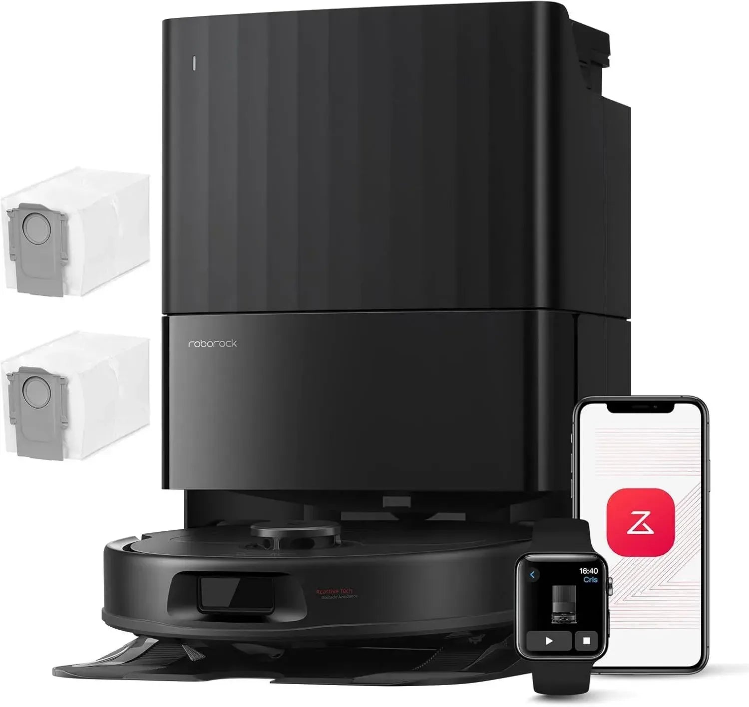 Roborock Qrevo Serie Staubsaugerroboter mit Wischfunktion, 8000Pa Saugleistung, Anti-Verwicklungs-Seitenbürste, Hindernisvermeidung, LiDAR-Navigation, Multifunktions-Dock, Schwarz