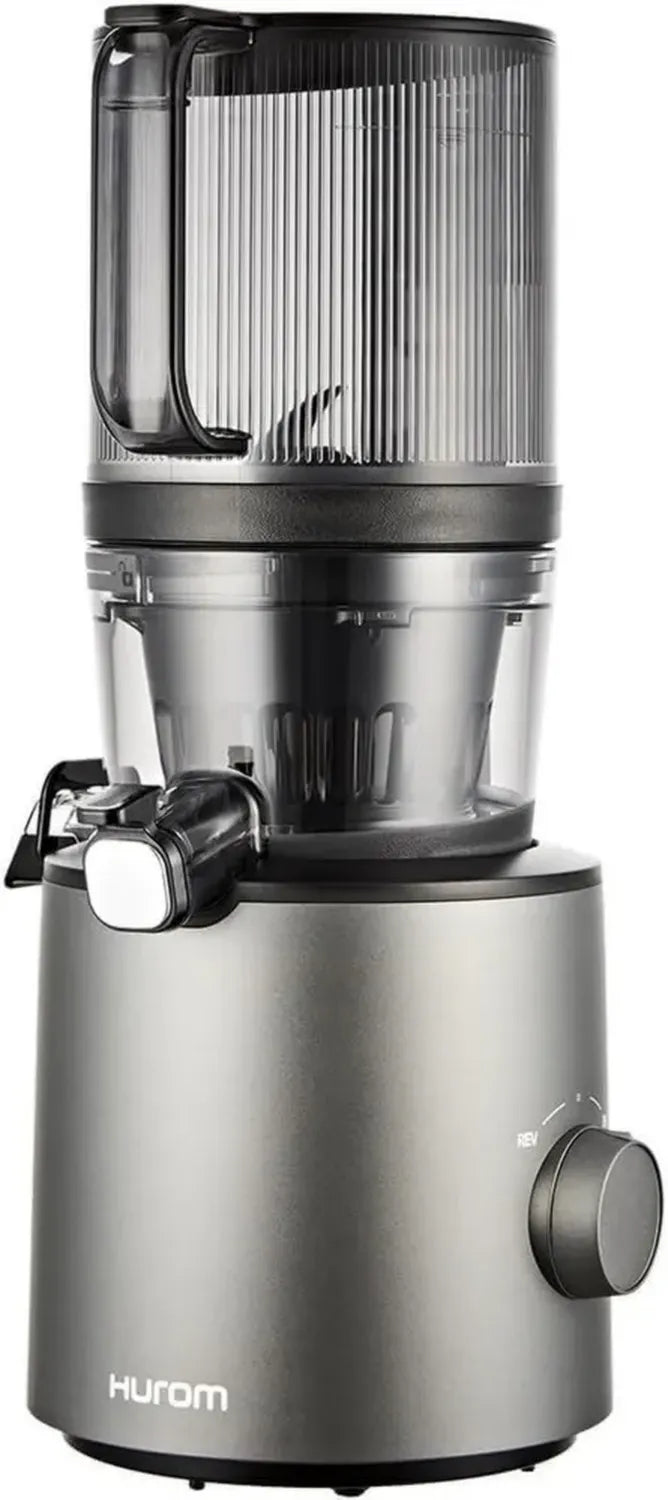 HUROM H201 Slow Juicer | Effiziente Kaltpressung für Obst und Gemüse | Leiser Betrieb | Einfach zu Reinigen | Großes 2L Trichterdesign | BPA-frei (Titan)