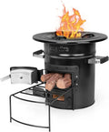 Onlyfire Camping Raketenofen mit Holzlager und Doppeltüren, Outdoor-Holzkocher für Dutch Oven und Grillpfannen, Zeltofen Schwarz