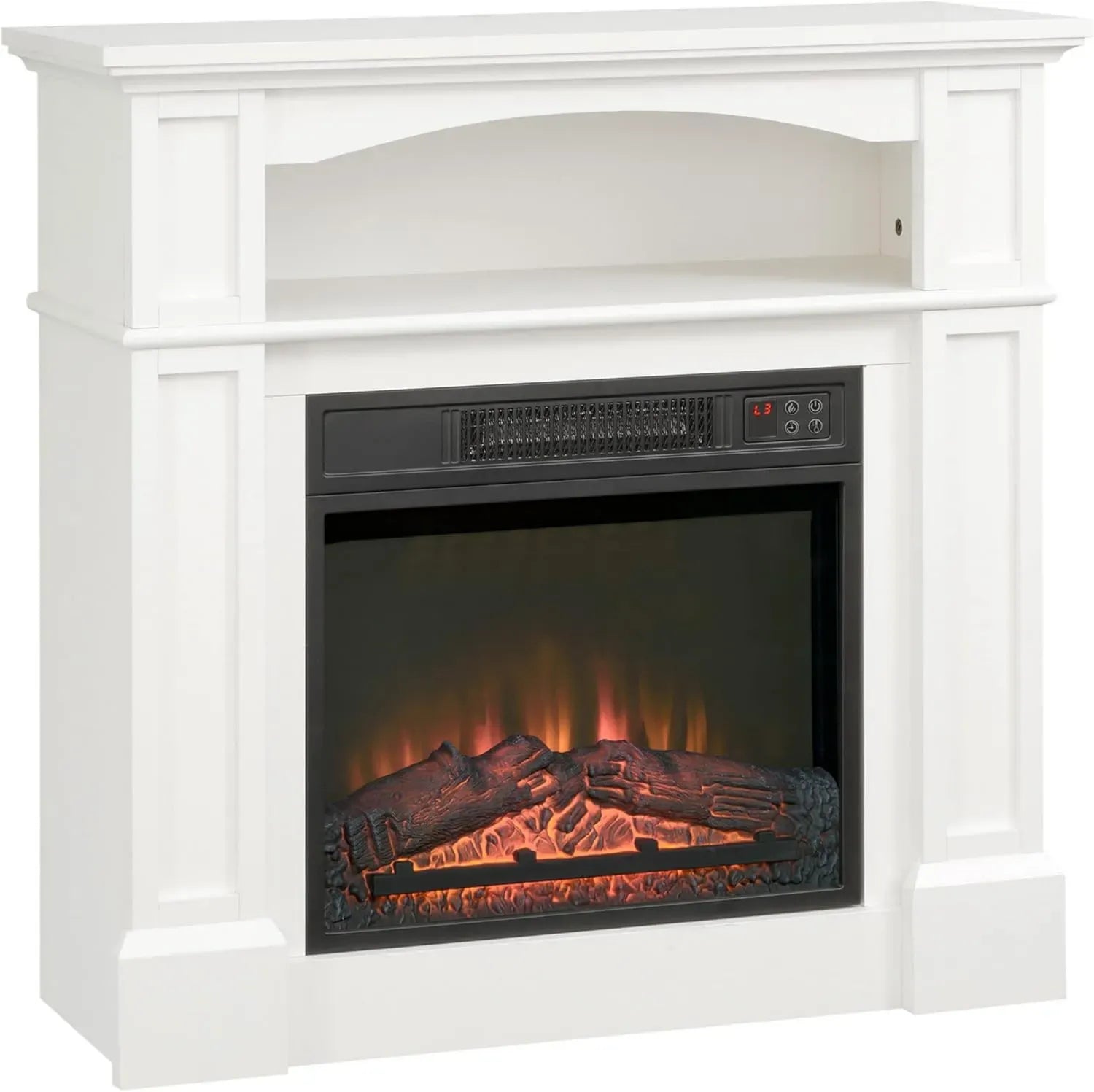 HOMCOM Elektrischer Kamin mit LED-Flammeneffekt, 1800W Heizleistung, einstellbarer Thermostat und Timer, inkl. Fernbedienung, Weiß