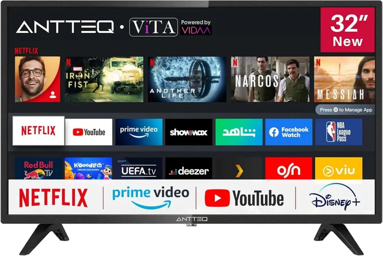 Antteq 32 Zoll Smart TV mit Streaming-Apps und Triple-Tuner