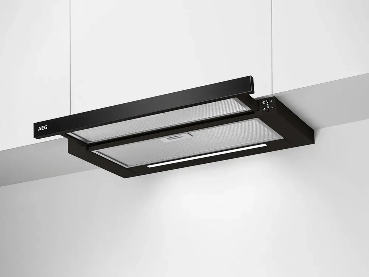AEG DPE5660B Flachschirmhaube - Effizient und leise mit bis zu 600 m³/h - Energieklasse A - LED-Licht - Schwarz