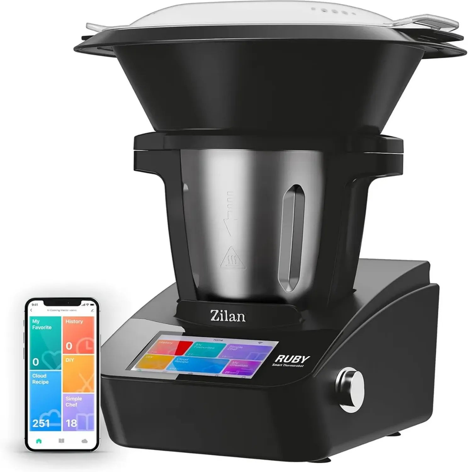 Zilan RUBY Küchenmaschine mit WLAN und App-Steuerung, 18 Funktionen, 7 Zoll Touchscreen, integrierte Waage, 4,7 l, 1700 W