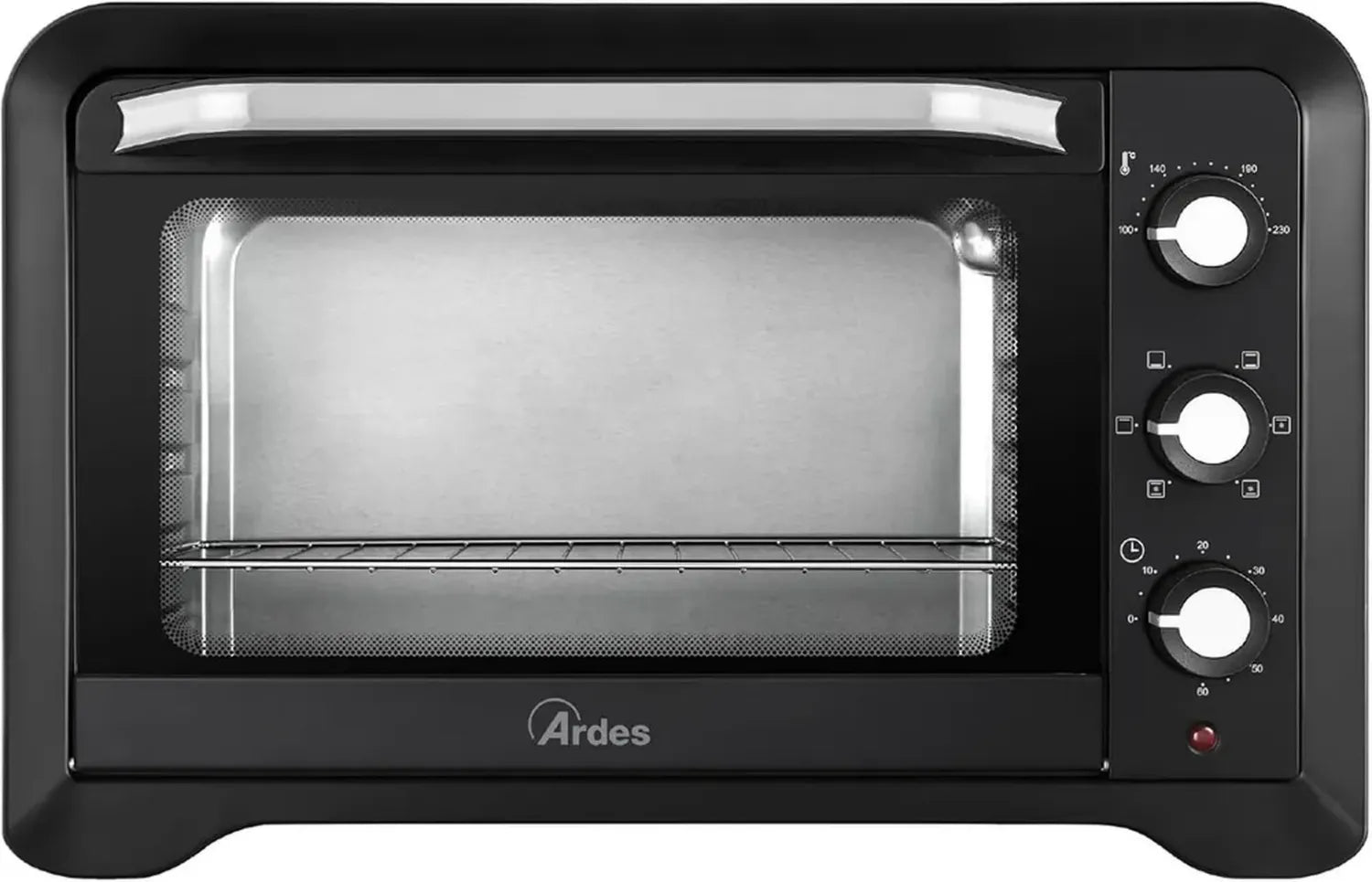 ARDES - Kompakter Elektro-Backofen 45L, 6 Modi, Innenbeleuchtung, Timer, Doppelverglasung, Schwarz