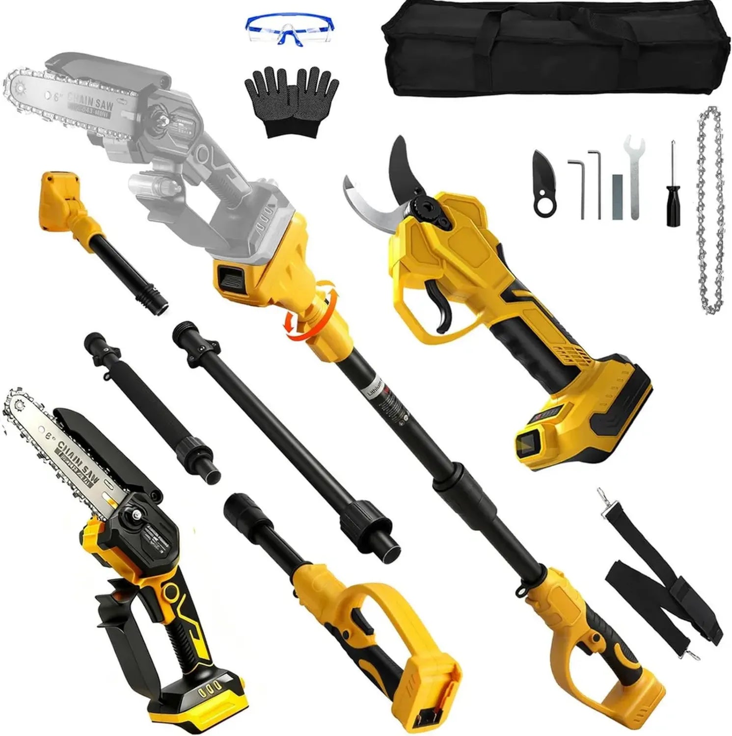 Multifunktionale 4-in-1 Mini Kettensäge 6 Zoll, kompatibel mit Dewalt 20V/18V, Teleskop-Astsäge ohne Akku
