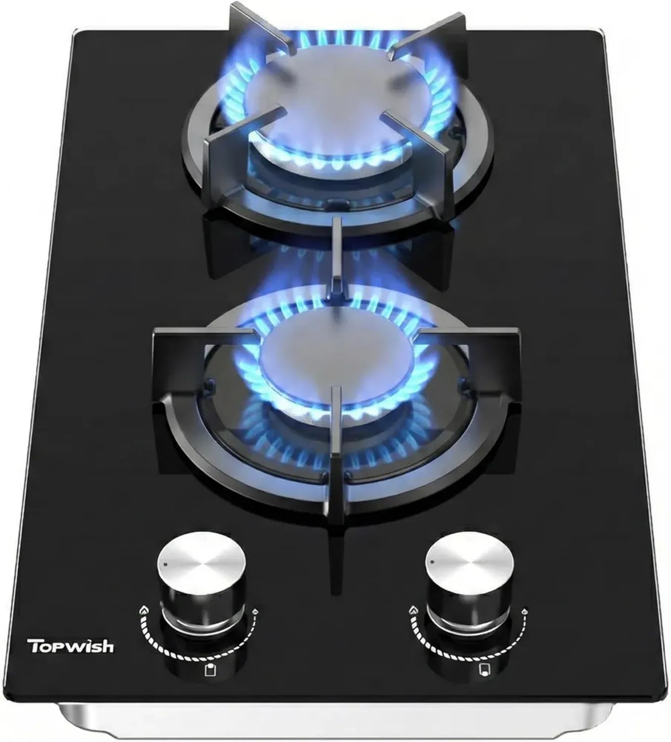 TOPWISH 30cm Gasherd mit 2 Brennern, Einbau-Gaskochfeld, konvertierbar für NG/LPG, Zündautomatik, Thermoschutz, 4750W