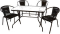 Nexos Trading 5-teiliges Outdoor-Bistro-Set: 4 Stühle & 1 Tisch – Stahl & Glas – Braun