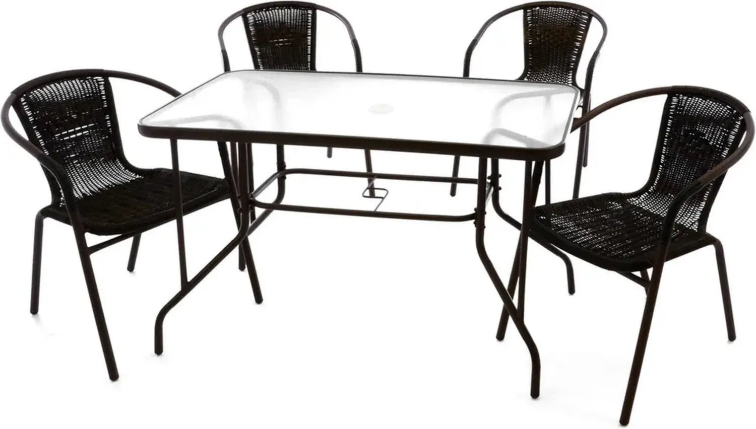 Nexos Trading 5-teiliges Outdoor-Bistro-Set: 4 Stühle & 1 Tisch – Stahl & Glas – Braun