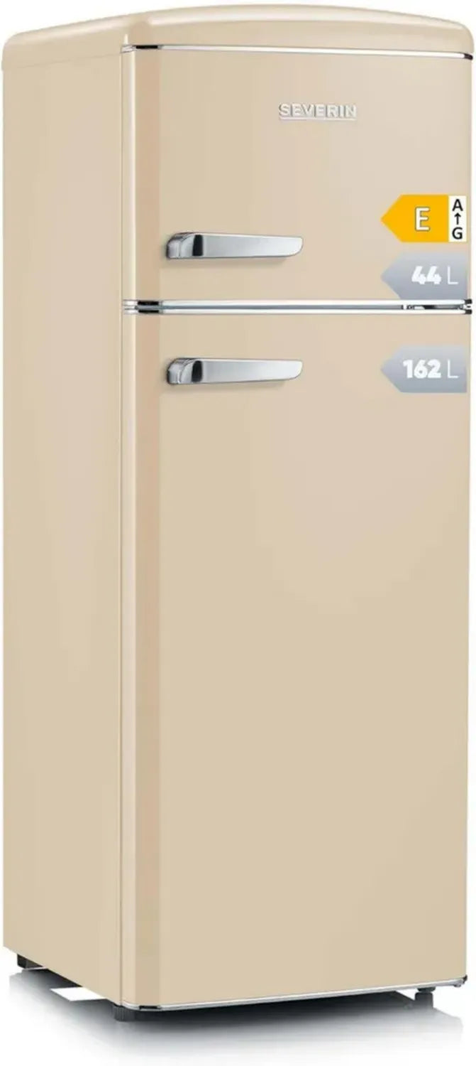 SEVERIN Retro Kühl-Gefrierkombination, kompakter Platzsparer, höhenverstellbare Ablagen, große Gemüseschublade, 206 L, creme, Modell RKG 8933