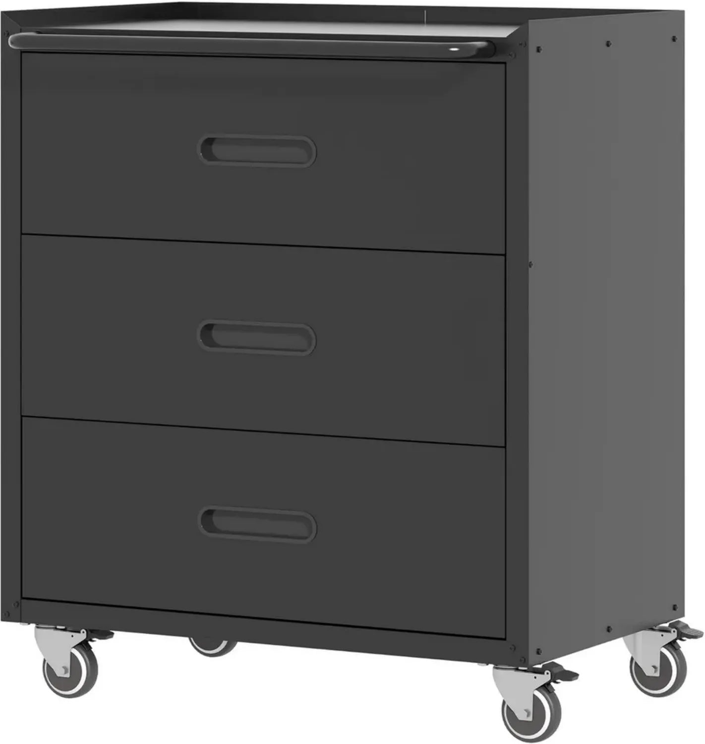 Mobiler Metallschrank mit 3 Schubladen für Werkstatt und Garage, Schwarz