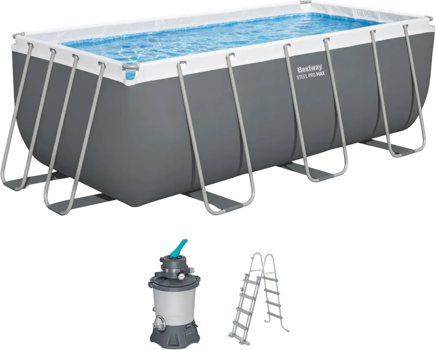 Bestway Power Steel Pool Set mit Sandfilter, 412 x 201 x 122 cm, Rechteck, Grau