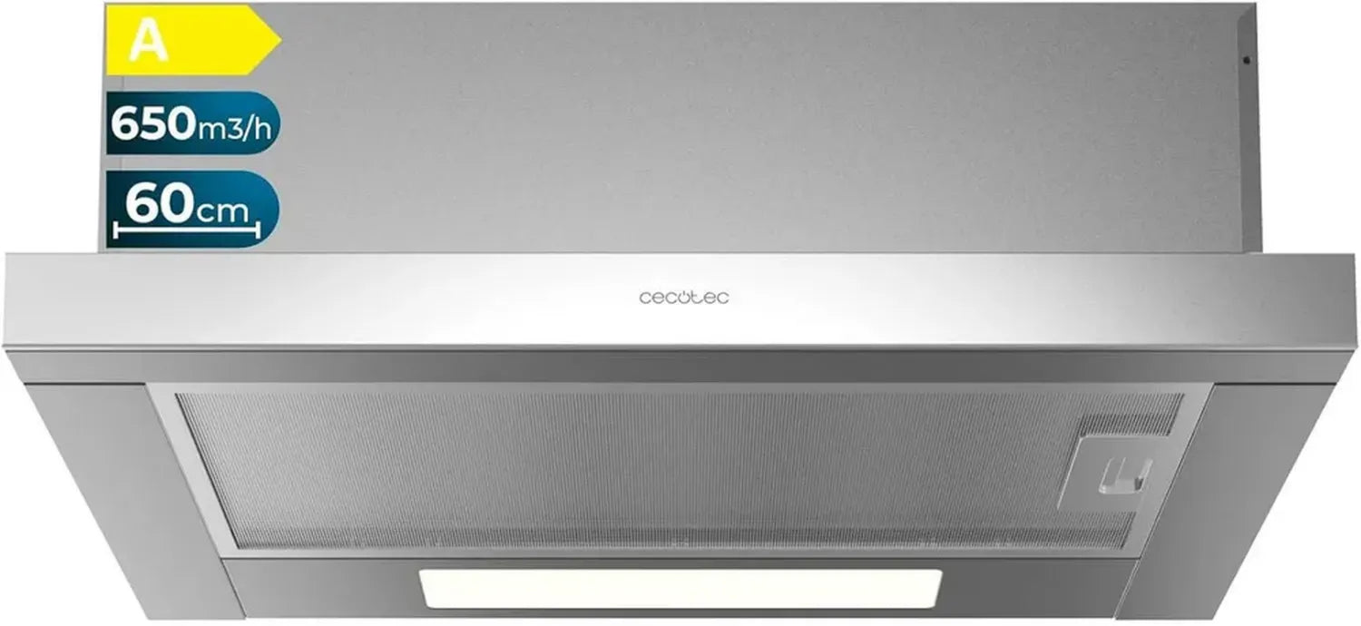 Cecotec Teleskop-Dunstabzugshaube 60 cm mit 165W Motor, 650m³/h Saugleistung, Edelstahl-Design