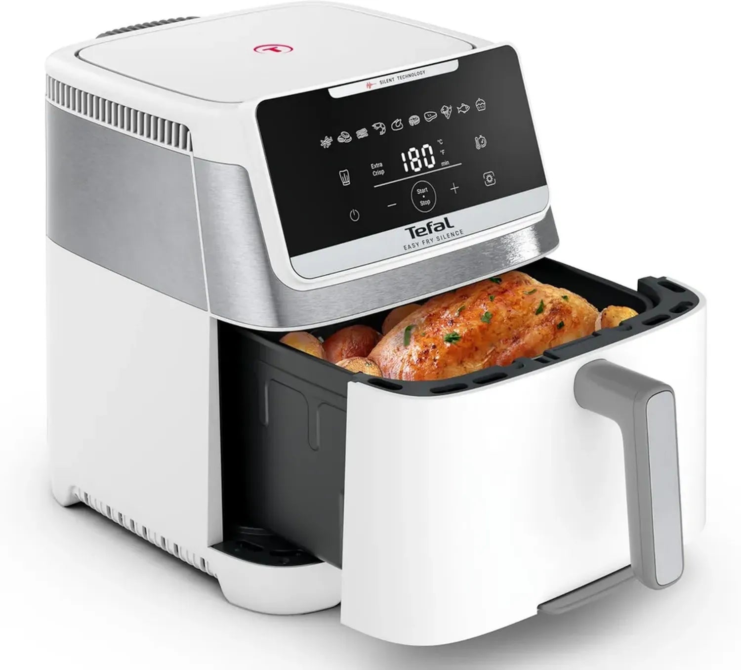 Leise Heißluftfritteuse Tefal Easy Fry, 7L, 10 Programme, Weiß, EY8421E0