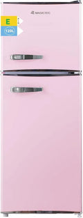 Magictec Vintage Kühlschrank mit Gefrierfach, 120L, Low Frost, Retro-Design, LED Licht, Rosa