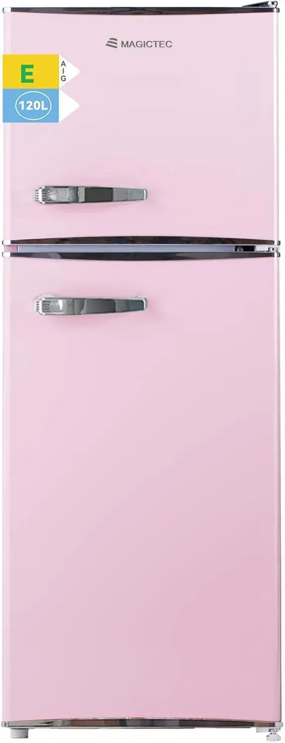 Magictec Vintage Kühlschrank mit Gefrierfach, 120L, Low Frost, Retro-Design, LED Licht, Rosa