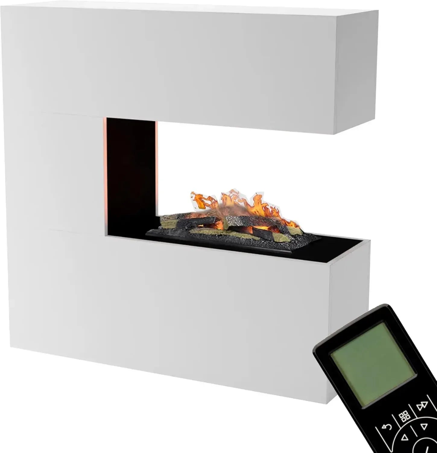 Elektrokamin mit 3D-Flammen und Knistereffekt, Weiß, 120x120x37 cm