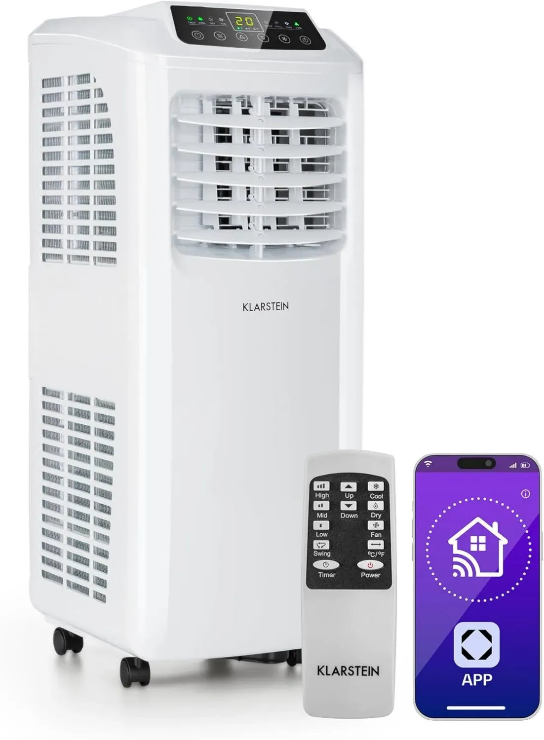 Klarstein Tragbare 3-in-1 Klimaanlage mit App-Steuerung, Ventilator & Entfeuchter, 9000 BTU, Nachtmodus, Ideal für Zuhause & Büro