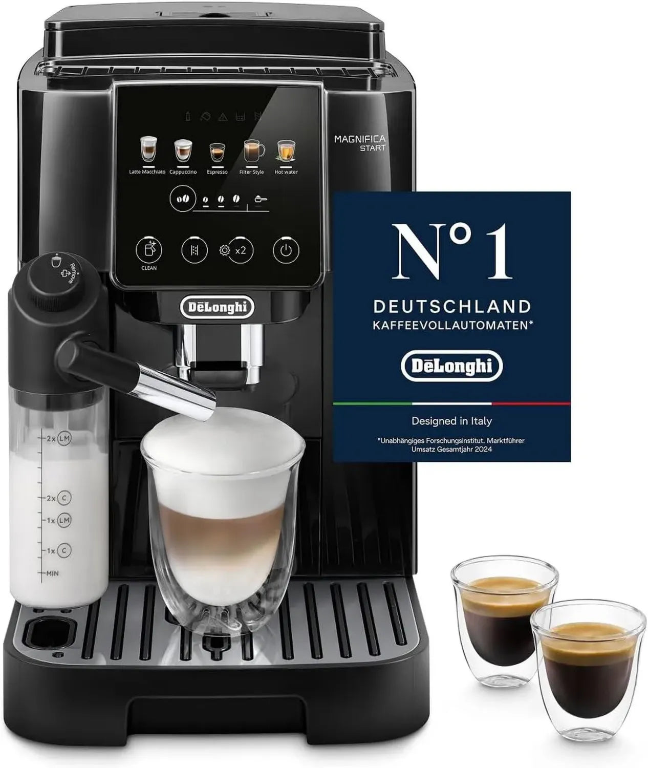 De'Longhi Magnifica Start Kaffeevollautomat mit LatteCrema-System, 4 Getränke auf Knopfdruck, Cappuccino & Espresso, Soft-Touch-Bedienung, Schwarz