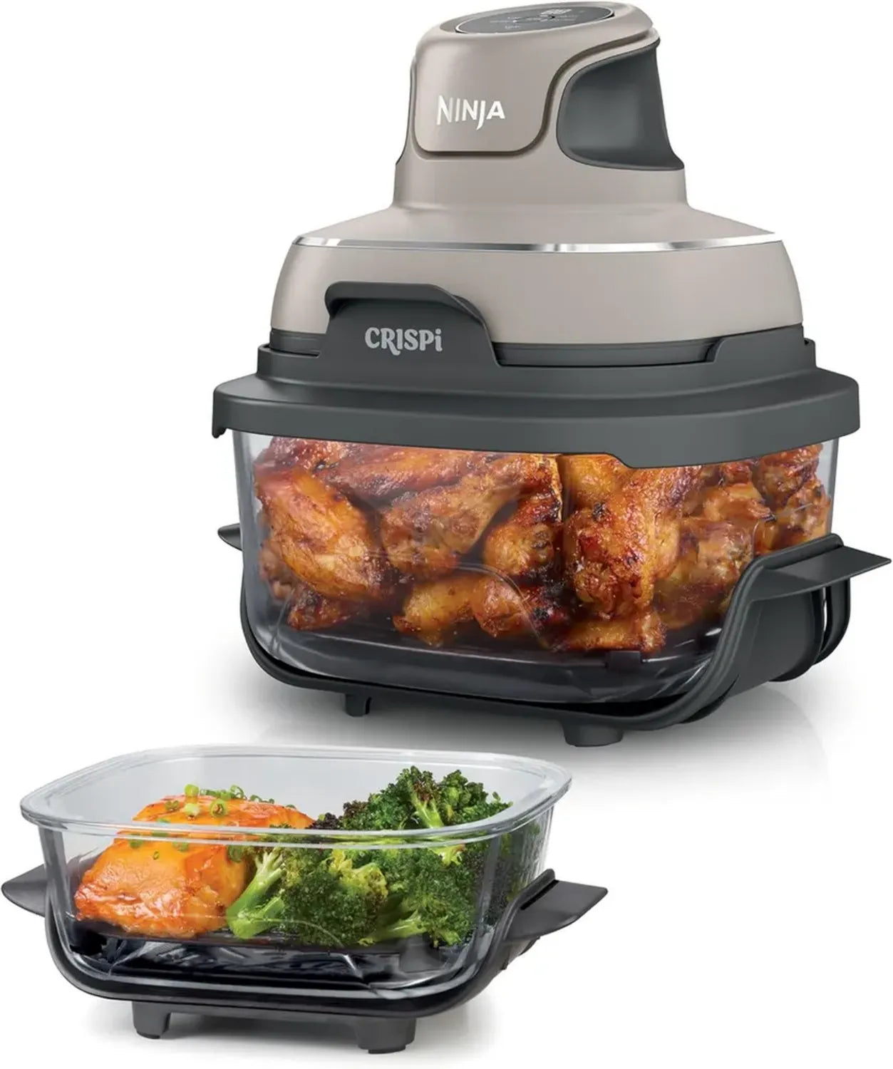 Ninja CRISPi 3,8L 4-in-1 Heißluftfritteuse: Frittieren, Braten, Warmhalten, Recrisp, kompakt mit Glasbehältern, 1700W