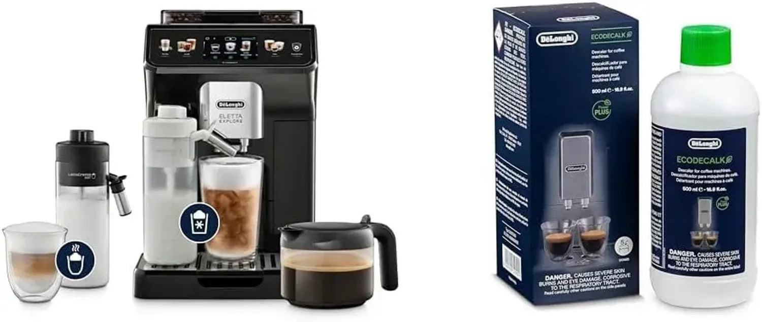 De'Longhi Eletta Explore ECAM452.67.G Kaffeevollautomat mit LatteCrema, Kalte & Heiße Getränke, Touchscreen, inkl. Kaffeekanne, Dunkelgrau