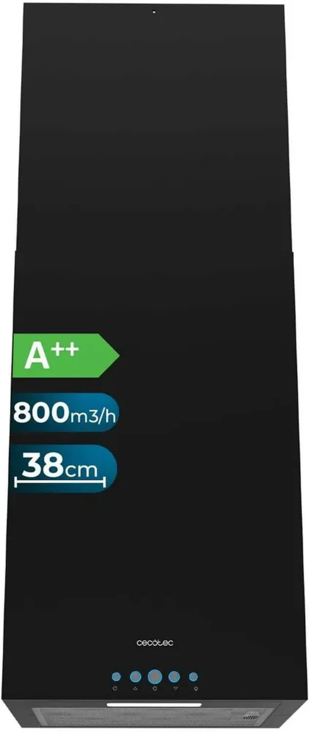 Cecotec Insel-Dunstabzugshaube 38 cm, 800 m³/h, Schwarz, A++, Beleuchtung, Kohlefilter
