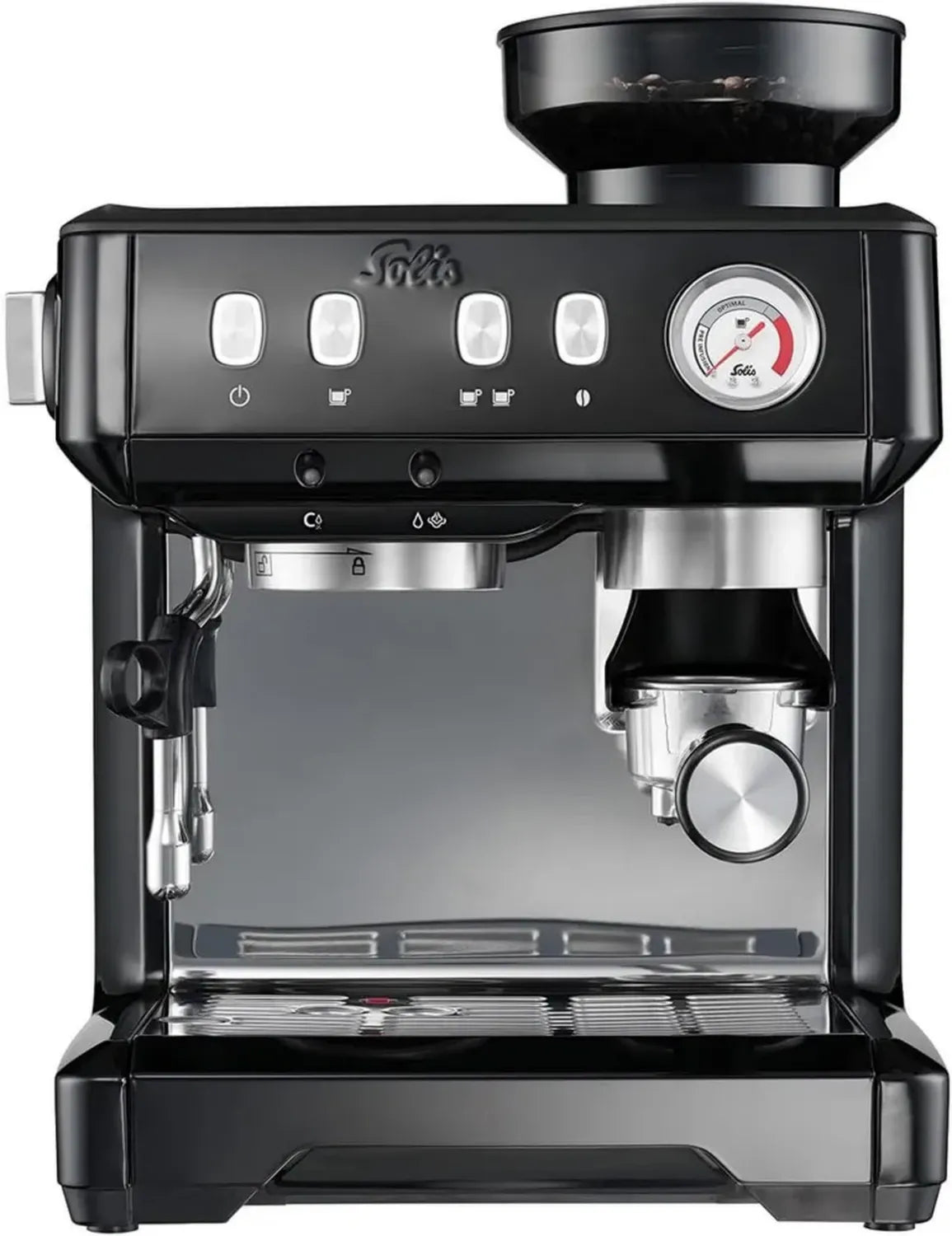 Solis Kompakte Espressomaschine mit Mahlwerk und Dampfdüse, Schwarz