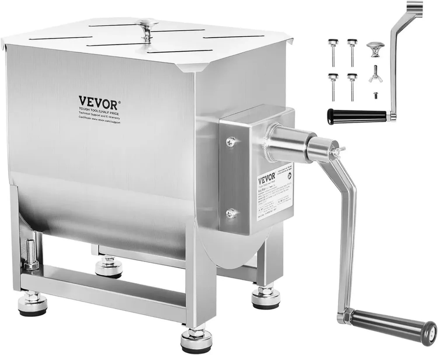 VEVOR 30L Edelstahl Fleischmixer, Manueller Wurst- und Fleischverarbeitungsgerät, Küchenmischer mit Deckel und Griff, Silber