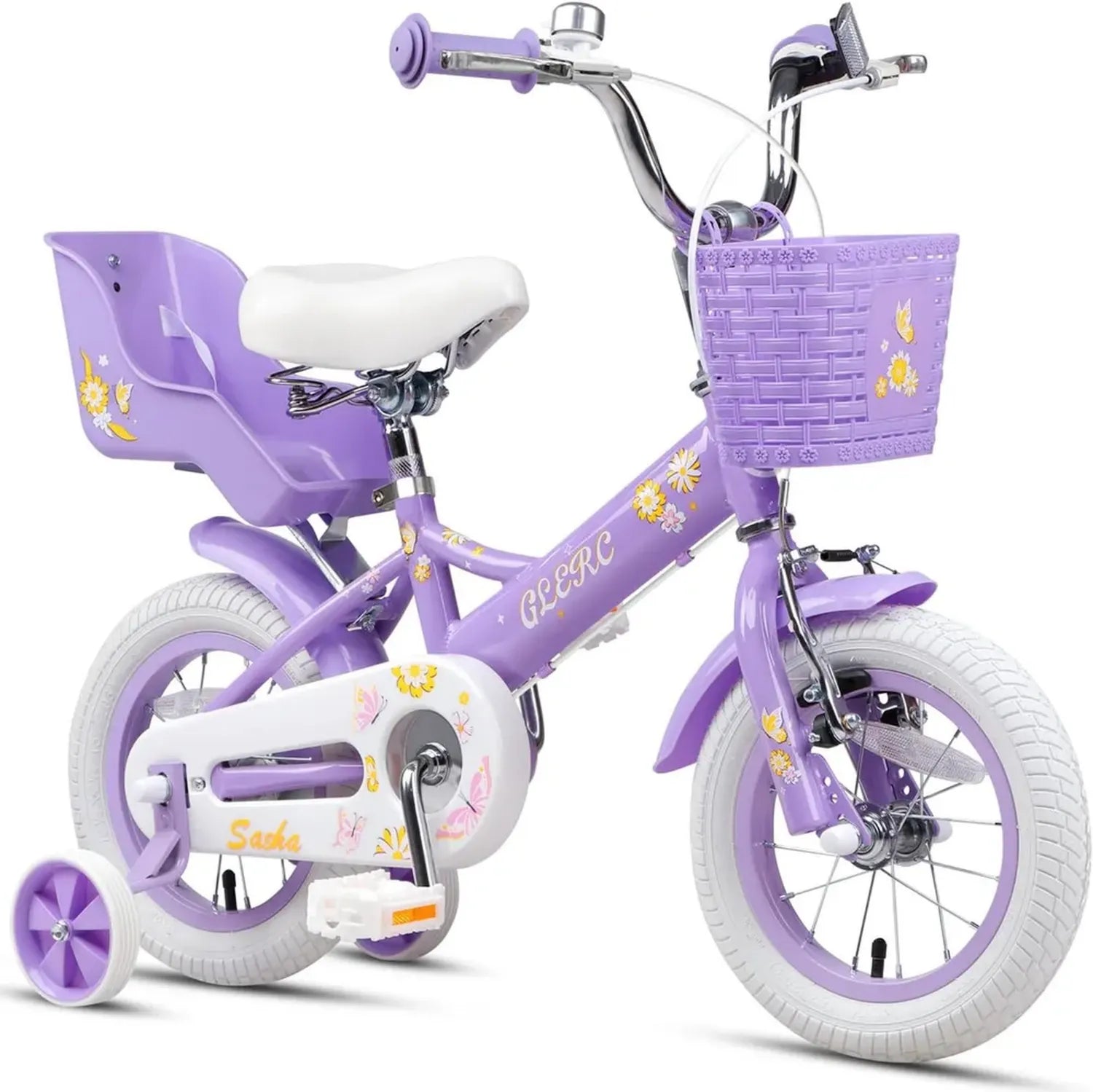 Kinderrad Glerc 12-20 Zoll mit Puppensitz, Korb und Stützrädern, für Mädchen von 2-13 Jahren