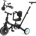 Multifunktionales 5-in-1-Kinder-Dreirad mit LED-Rädern, Schubstange und Sicherheitsgurt, für 18 Monate bis 3 Jahre, ideal für Jungen und Mädchen, Farbe: Schwarz