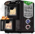 TurboTronic Doppelkammer Heißluftfritteuse XXL – 11 L, DualZone AirFryer mit Silikoneinlagen, platzsparendes Design für fettfreies Frittieren