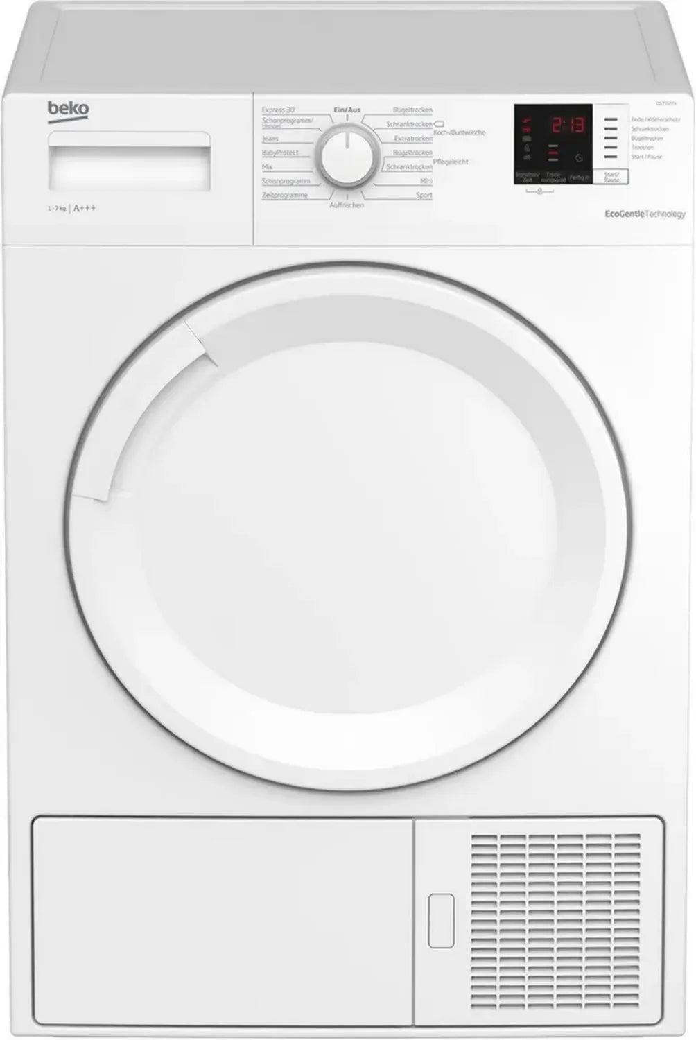 Beko Wärmepumpentrockner 7 kg, Effiziente Filterung, Elektronische Feuchtigkeitssensoren, Express-Trocknung, Farbenfreundlich, Schonendes Trocknen, 15 Programme, Weiß